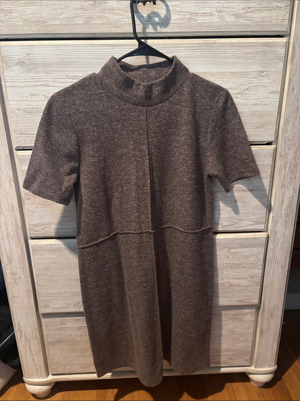 Zara Brown Short-Sleeve Mock Neck Mini Dress